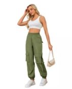 7 x Women's Olive Green Cargo Joggers Lb35b SKU -4015