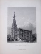 Yorkshire the Town Hall Halifax Victorian Antique 150 Years-Old Engraving-7