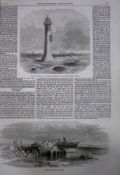 Lytham Lighthouse Destroyed In Heavy Gale 1863 Antique Woodcut Engraving.