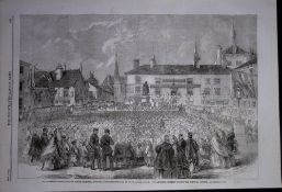 Samuel Crompton Statue Unveiling Nelson Square Bolton Antique Woodcut Engraving