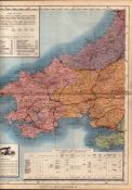 Western Wales Large Victorian Letts 1884 Antique Coloured Map.