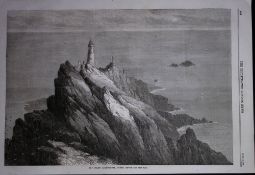 Start Point Lighthouse South Devon 1868 Antique Woodcut Engraving.