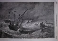 Ramsgate Lifeboat In Heavy Gale 1864 Antique Woodcut Engraving.