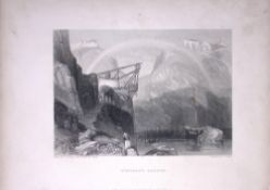 Tintagel Castle Cornwall WH Bartlett 1842 Antique Steel Engraving-15-TR.