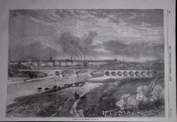 View of Preston Lancashire 164 Years-Old Antique Woodcut Engraving.