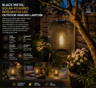 Black Metal Solar-Powered LED Outdoor Hanging Lantern – Weather-Resistant Garden & Patio Light