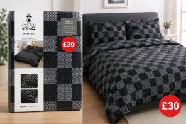 Cotton King Cool & Crisp Single Duvet Cover Set – Black & Grey Squares – Egyptian Cotton Touch