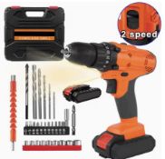 21V Cordless Drill Set – 45Nm, 2-Speed, 25+1 Torque, 3/8” Keyless Chuck, 1 Battery & 29pcs Kit