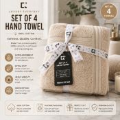 Luxury Set of 4 Beige Hand Towels – 100% Cotton, Super Soft, Highly Absorbent & Quick Dry
