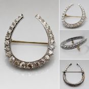 Fine Platinum Diamond Horseshoe Brooch, Circa 1925