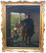 “A Call to Arms” – Monumental 19th Century English Pre-Raphaelite Oil Painting in Gilt Frame