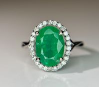 Beautiful 2.70 CT Natural Emerald Ring With Natural Diamonds & Platinum 950