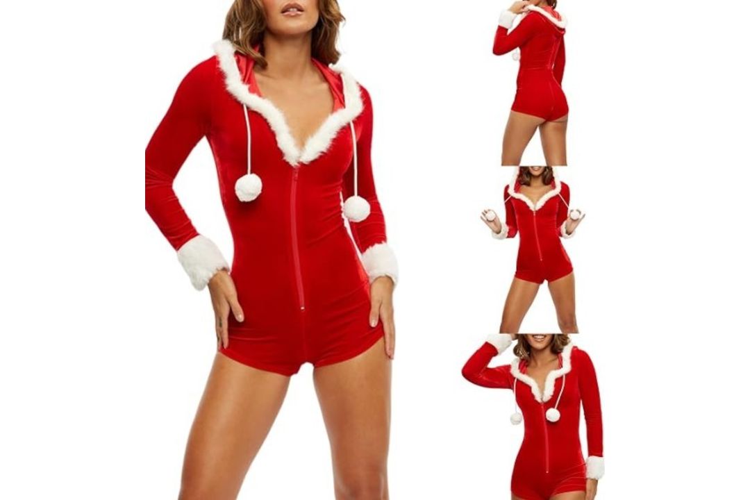 Women Christmas Shorts Hood Bodysuit L6b SKU-4636