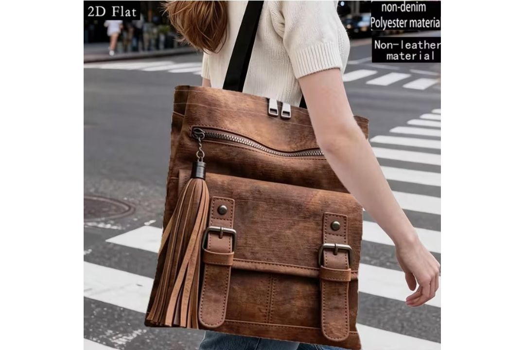 Vintage Brown Backpack Detail Artwork 2D Flat Print Women's Tote Bag L12b SKU-4732 - Image 1 of 2