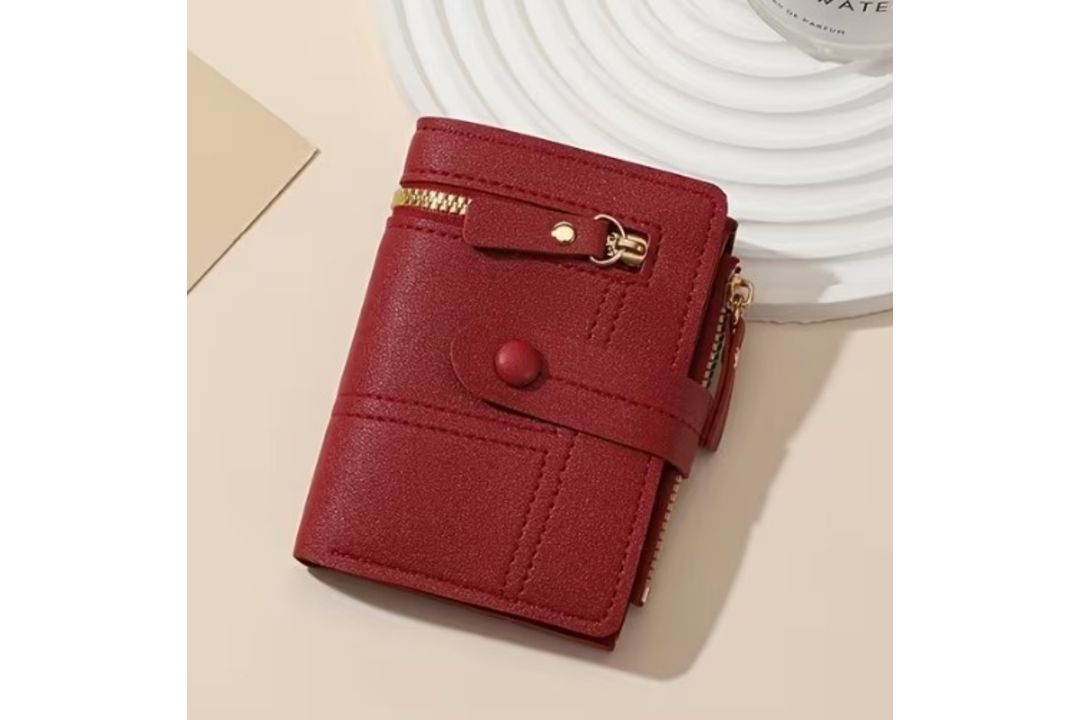 Women's Fashionable Multi-Zipper Clasp Short Wallet - Red L6b SKU-4730 - Image 1 of 2