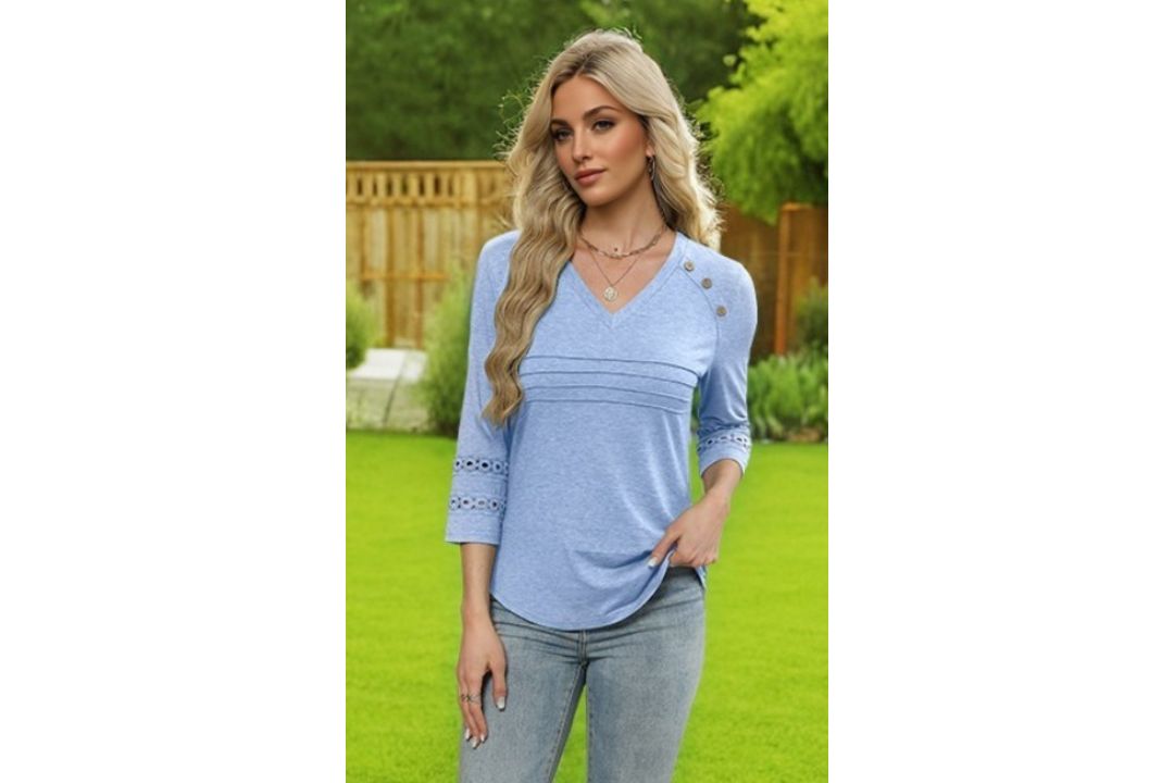 5 x Women's Summer Tops Casual V Neck T-shirts - Large Lb17 SKU-4765