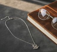 Silver-Tone Crescent Pendant Necklace with Clear Glass Stones – Adjustable Chain, Fashion Jewelle...