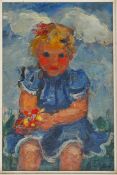 Büchsel, Elisabeth, Mädchen m Blumenstrauss, Öl, sig., 23 x 15