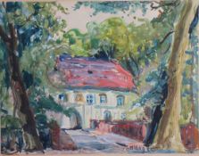 Hager, Marie, Haus im Wald, Öl, sig., 32 x 41