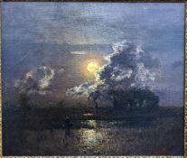 Douzette, Louis, Landschaft im Mondschein, Öl, sig., 35 x 41