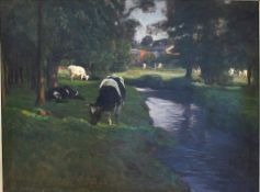 Frenzel, Oskar, Kühe am Bach, Öl, sig., 58 x 78