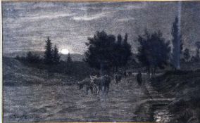 Douzette, Louis, Zum Stall, Bleistift, sign., 28 x 46