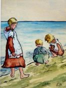 Büchsel, Elisabeth, Kinder am Strand, Aqua., monogr., 20 x 15