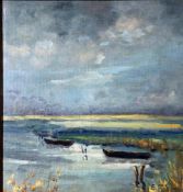 Büchsel, Elisabeth, Boote am Strand, Öl, sign., 27 x 26