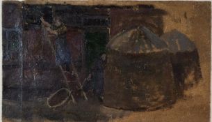 Eicken, Elisabeth v., Im Hof, Öl, Nachl., 15 x 27