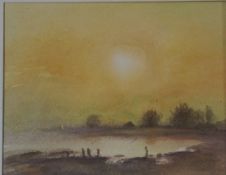 Falkenthal, Wilfried, Sonne über dem Bodden, Aqua., sign., 11 x 14