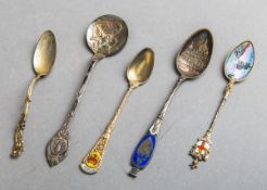 5-teiliges Konvolut von Andenkenlöffeln