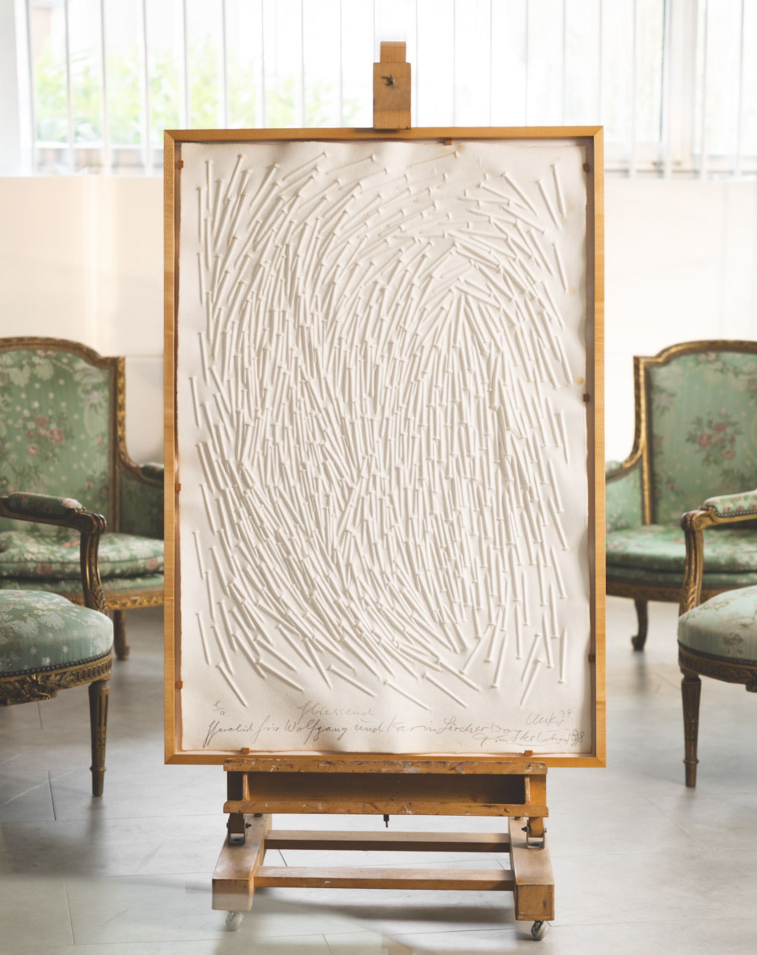 Uecker, Günther (1930 - 2025), Unikat-Prägedruck "Fliessend" (1997/98)