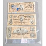 3-teiliges Konvolut von Banknoten "Confederate States of America Dollars"