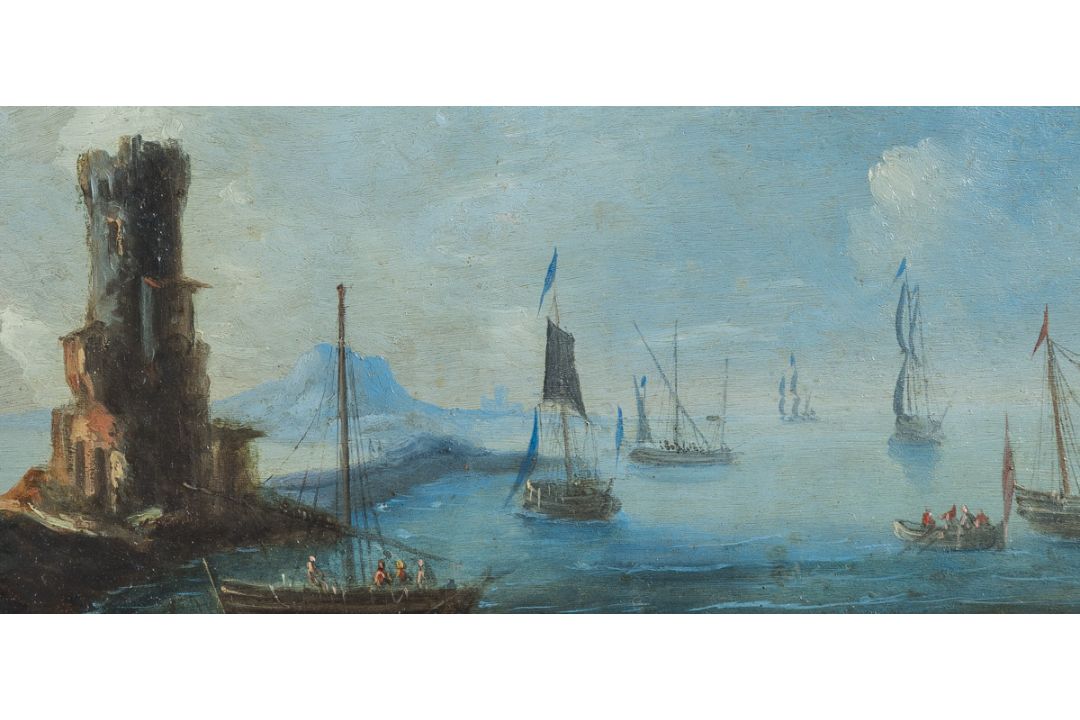 Künstler/in unbekannt (wohl 17./18. Jh.), Meeresbucht mit Booten vor einer Küste - Bild 3 aus 3
