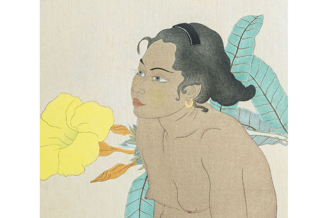 Jacoulet, Paul (1896 - 1960), "Jeune fille de Saipan et fleurs d'hibiscus, Mariannes" - Bild 3 aus 4