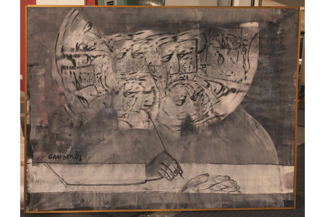 Graeder, Hans (1919 - 1999), Abstrahierte schreibende Person (1981) - Bild 1 aus 2