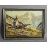 Holtmann, Willi (1908 - 1984), Kapelle vor Gebirgskulisse