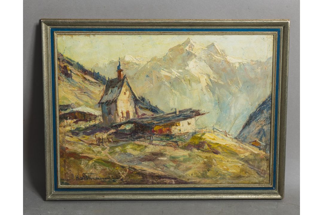 Holtmann, Willi (1908 - 1984), Kapelle vor Gebirgskulisse - Bild 1 aus 4