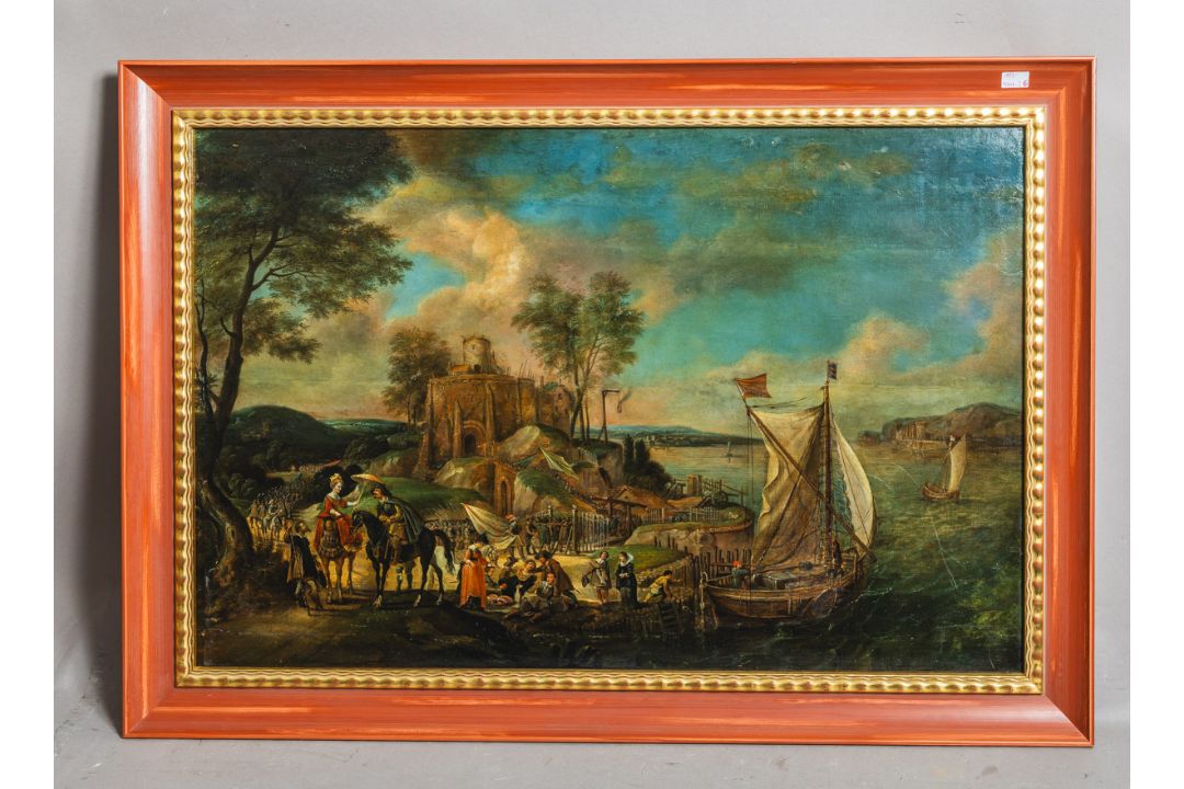Saftleven, Herman (1609 - 1685), Rheinlandschaft m. Kaufleuten u. Burgruine - Bild 1 aus 3