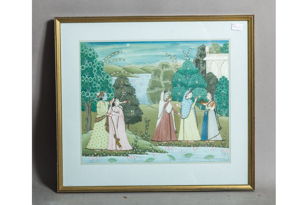 Künstler/in unbekannt (wohl Persien, 20. Jh.), Gartenlandschaft mit zwei Figuren - Bild 1 aus 2
