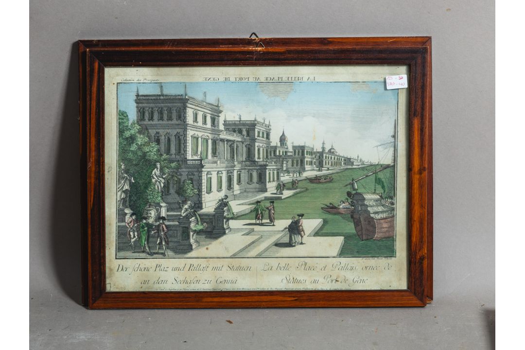 Winckler, Jean Benoit (18. Jh.), "Der schöne Platz und Pallast mit Statuen an dem Seehafen zu Genua" - Bild 1 aus 2