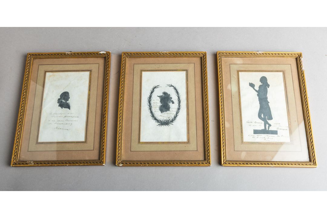 3-teiliges Konvolut von Tuschezeichnungen / Silhouettenporträts (wohl um 1800)
