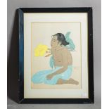 Jacoulet, Paul (1896 - 1960), "Jeune fille de Saipan et fleurs d'hibiscus, Mariannes"
