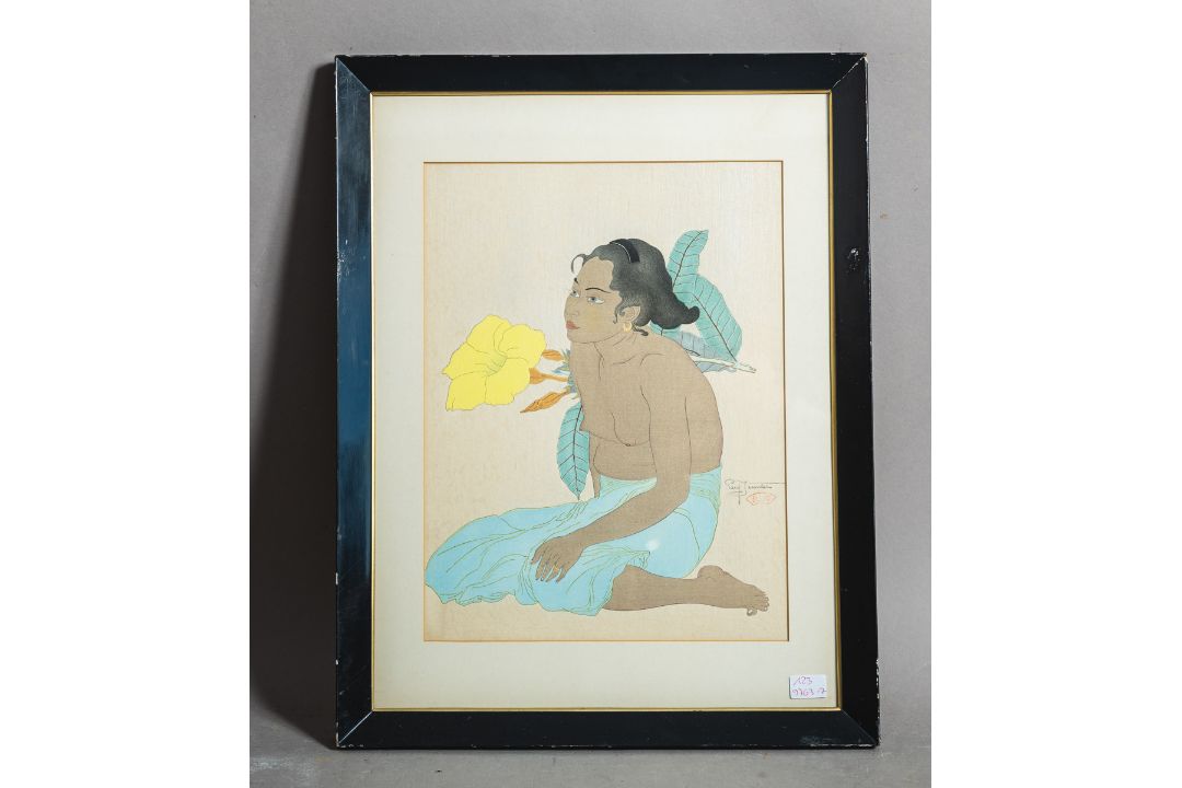 Jacoulet, Paul (1896 - 1960), "Jeune fille de Saipan et fleurs d'hibiscus, Mariannes" - Bild 1 aus 4