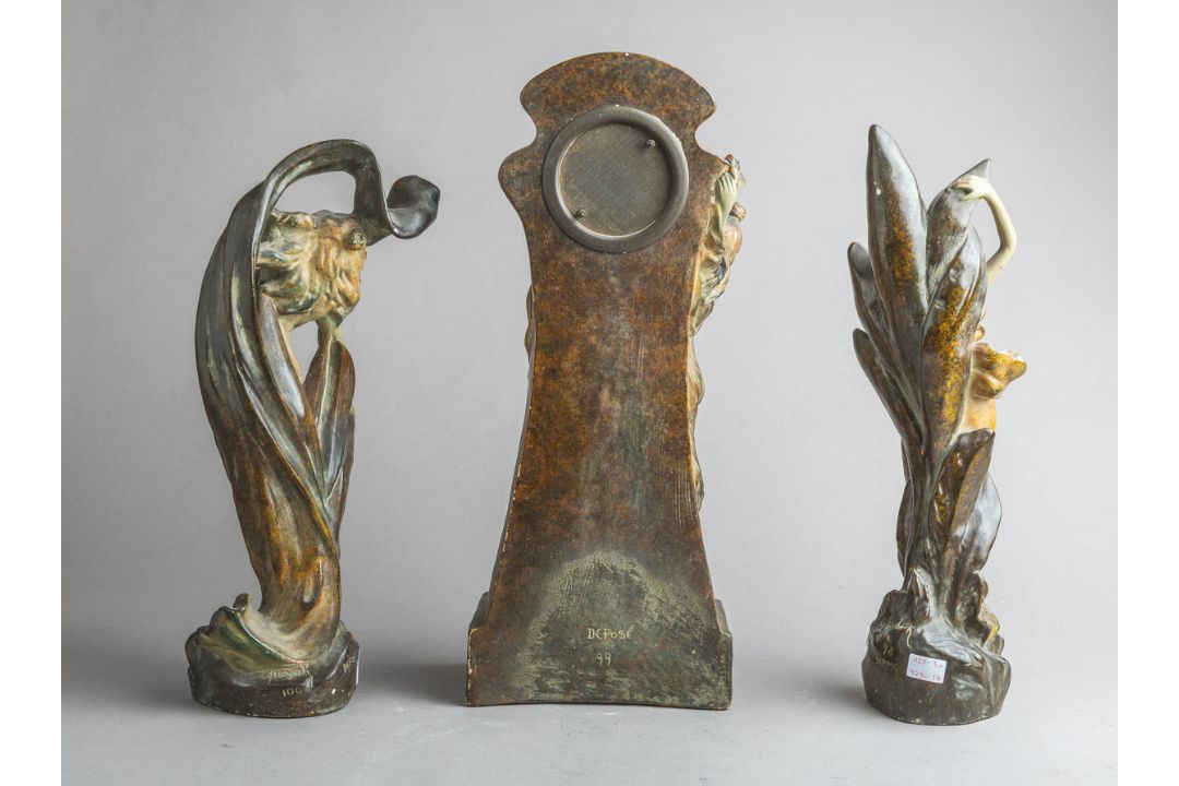 3-teilige Jugendstil-Uhrengarnitur (C. Haböck, um 1900) - Bild 2 aus 5