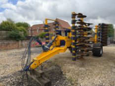 (20) TWB 4m Terminator single pass cultivator with 6 legs, 3 rows of discs, large barrel roller,