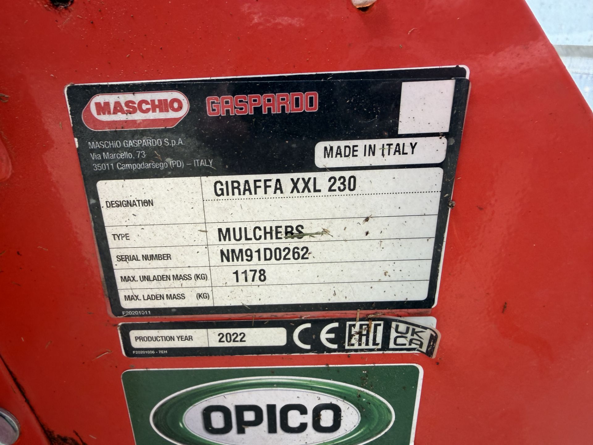 (22) Maschio Giraffa XXL 230 right hand offset flail mower, pto driven, serial no NM91D0262 - Image 8 of 8