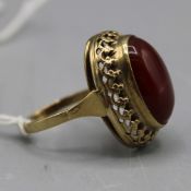Goldring 585 mit blutroten Stein wohl Karneol
