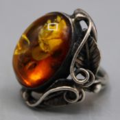 Bernstein Ring Silber 925 Polen Danzig 2. H. 20 Jh.