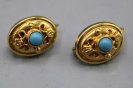 Ohrringe 585 Gold mit kleinen Türkisen 19 Jh.